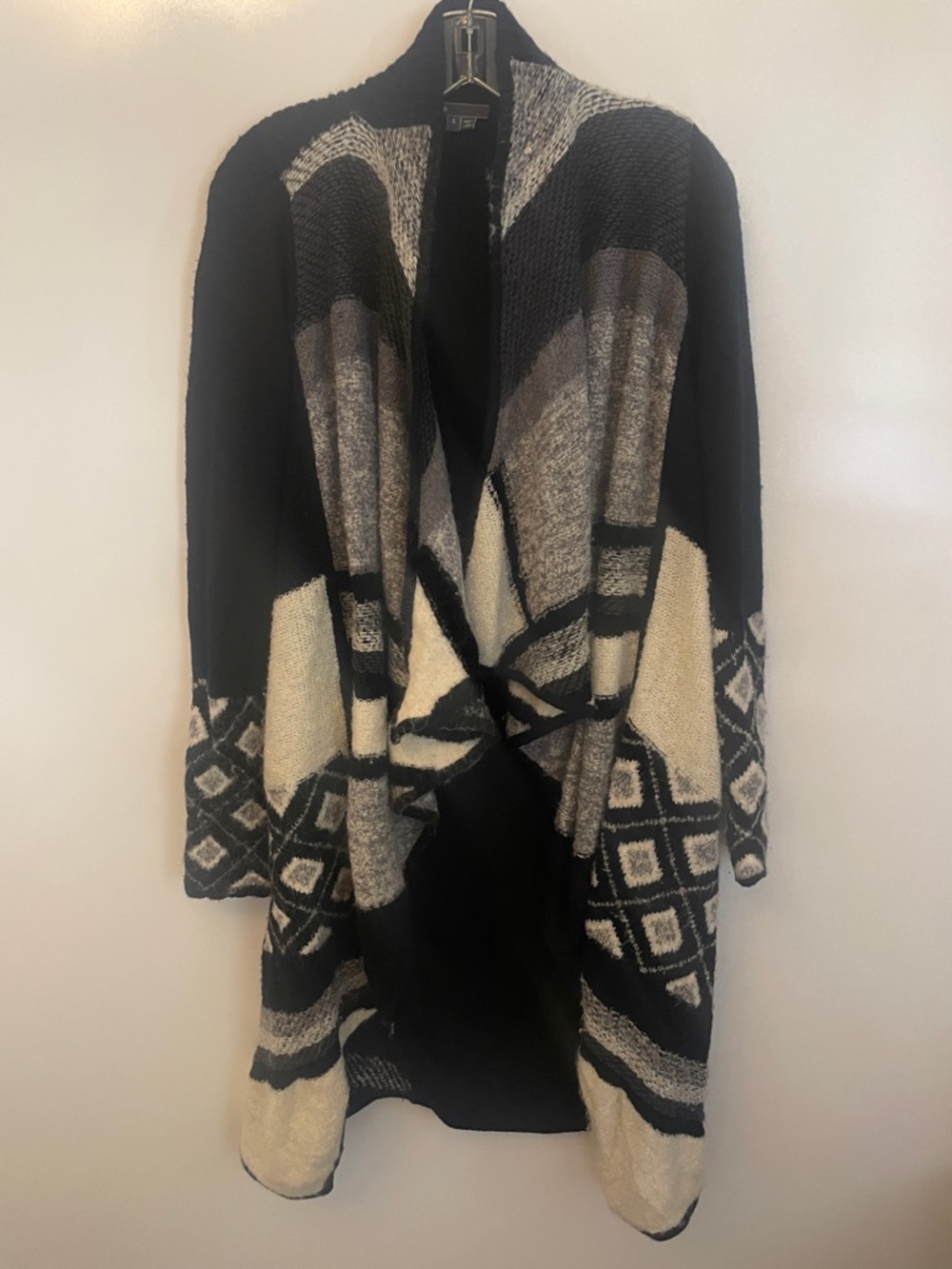 Vince Wool/Alpaca Long Cardigan Black and Gray Color Block Size Small